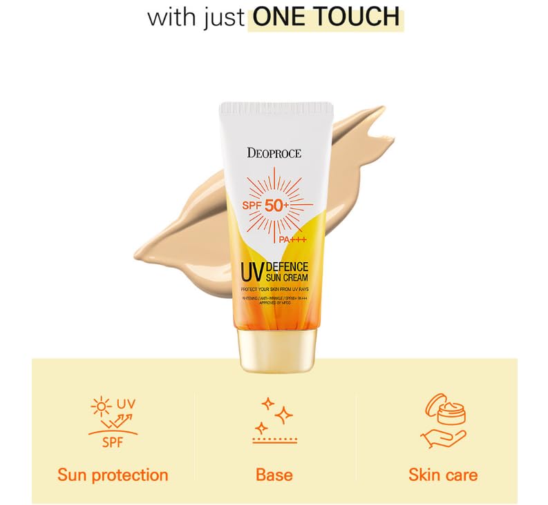 DEOPROCE UV DEFENCE SUN PROTECTOR SPF50+ PA+++ | 3-in-1 Sunscreen, Makeup Base & Tone Corrector | Lightweight, Non-Greasy Formula (70g / 2.47oz)-FemmiqueWomen