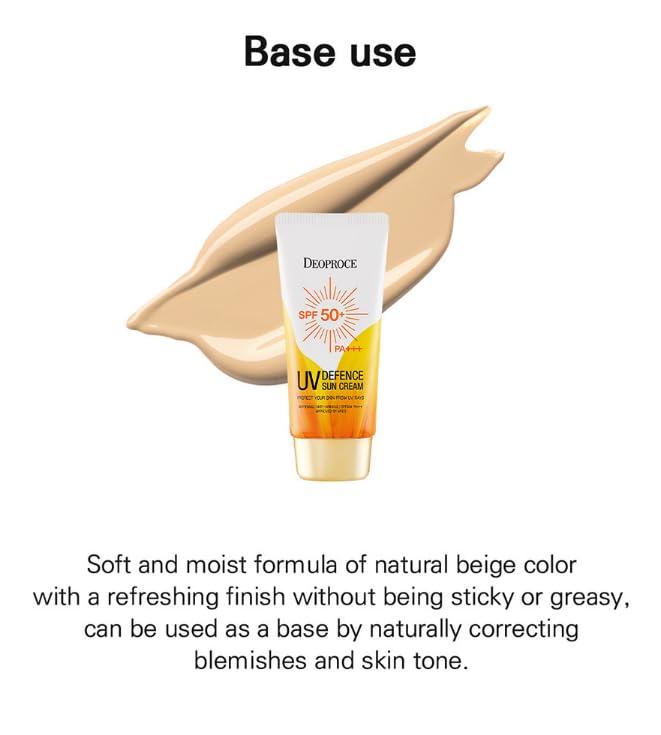 DEOPROCE UV DEFENCE SUN PROTECTOR SPF50+ PA+++ | 3-in-1 Sunscreen, Makeup Base & Tone Corrector | Lightweight, Non-Greasy Formula (70g / 2.47oz)-FemmiqueWomen