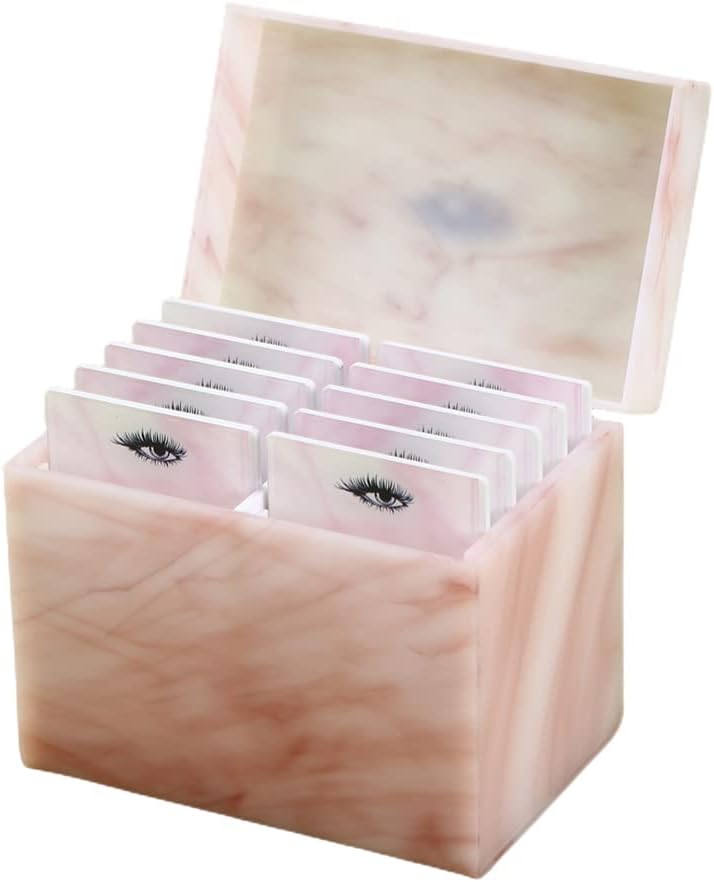 10 Layers Acrylic Eyelash Storage Box, Makeup Eyelashes Extension Close-Packed Display with 10 Pallets, Grafting False Eyelashes Glue Pallet Holder Display Organizer (Marble Pink)-FemmiqueWomen