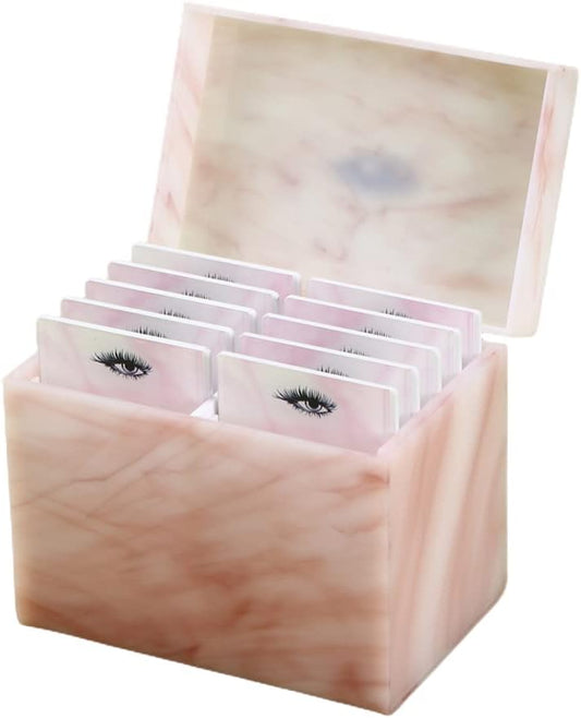 10 Layers Acrylic Eyelash Storage Box, Makeup Eyelashes Extension Close-Packed Display with 10 Pallets, Grafting False Eyelashes Glue Pallet Holder Display Organizer (Marble Pink)-FemmiqueWomen