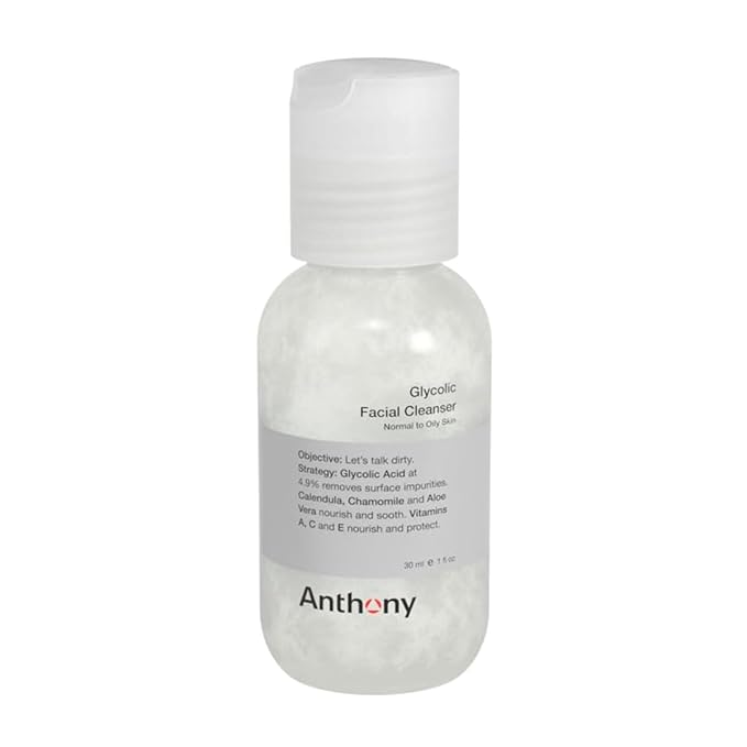 Anthony Glycolic Facial Cleanser for Men, Daily Exfoliating & Hydrating Face Wash, Shave Prep, Non-Foaming, Deep Cleansing, Gentle on Sensitive Skin, Removes Dirt & Oil, Smooths Texture, 1 Fl Oz-FemmiqueWomen