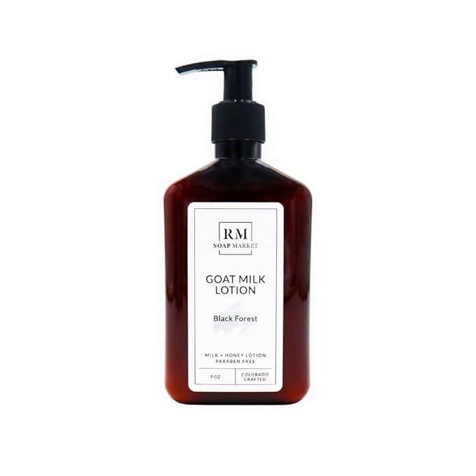 Goat Milk Lotion, Black Forest Fragrance, Hydrating Lotion for Men and Women, Infused With Nourishing Goat Milk, Shea Butter, Sunflower Oil, and Aloe, Soft Amber & Tobacco Scent, 9 Oz-FemmiqueWomen