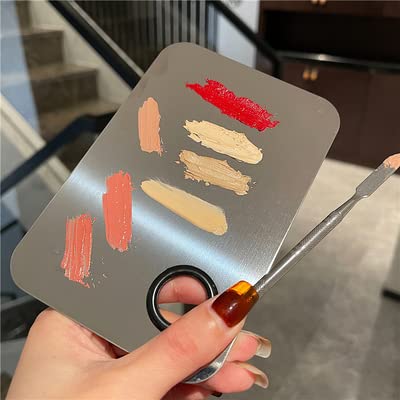 2 Pack Makeup Palette,Stainless Steel Cosmetic Mixing Palette with Spatula Tool for Foundation Nail Art Eyeshadow, Silver-FemmiqueWomen