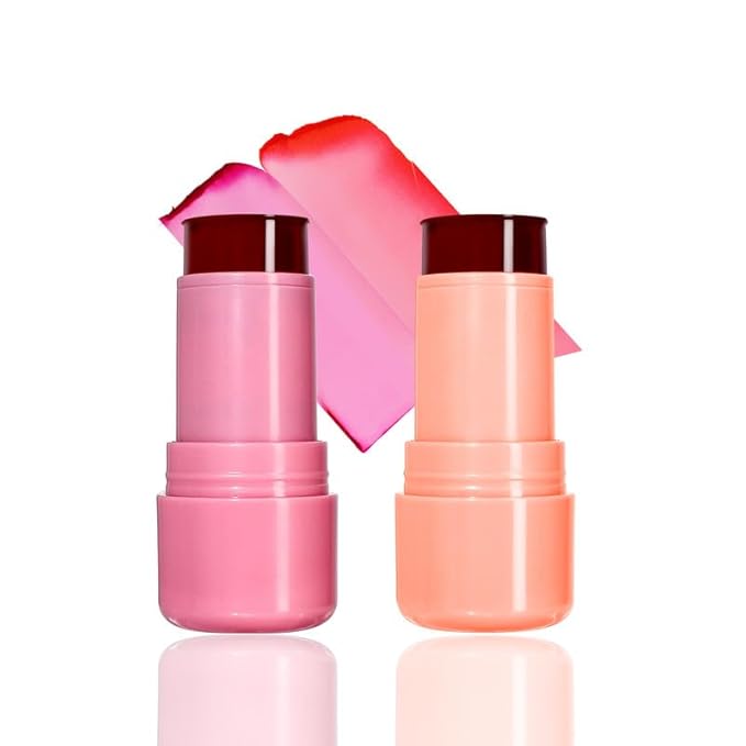 2 Pcs Milk Jelly Blush, Milk Cooling Water Jelly Tint, Vivid Color Water Jelly Tint Milk Blush, Sheer Eye Lip & Cheek Stick Stain, Long Wearing, Watercolor Finish Lip Gloss for Women, 01&02-FemmiqueWomen