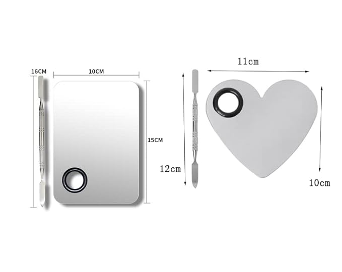 2 Pack Makeup Palette,Stainless Steel Cosmetic Mixing Palette with Spatula Tool for Foundation Nail Art Eyeshadow, Silver-FemmiqueWomen