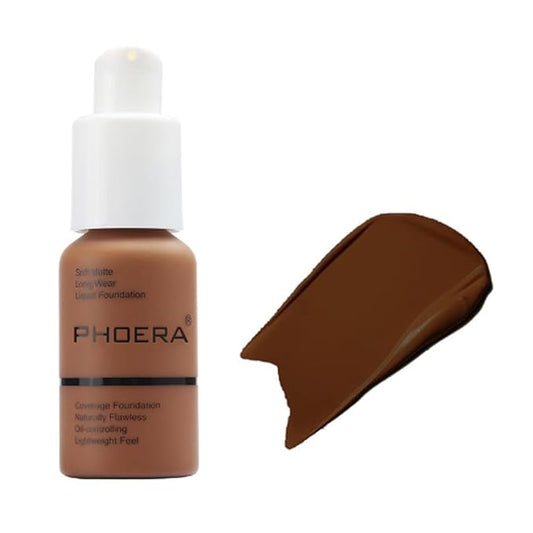 2Pcs Liquid Foundation Full Coverage 24HR Matte Oil Control Concealer 30ml (Nude & Buff Beige) with Kabuki Foundation Brush Flat Top (1pcs-110)-FemmiqueWomen