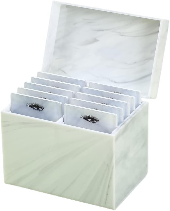10 Layers Acrylic Eyelash Storage Box, Makeup Eyelashes Extension Close-Packed Display with 10 Pallets, Grafting False Eyelashes Glue Pallet Holder Display Organizer (Marble White)-FemmiqueWomen