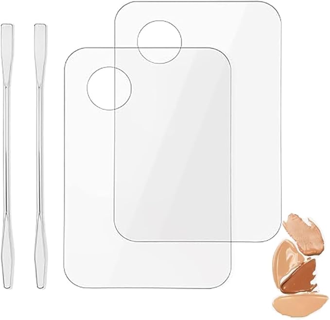 2pcs Acrylic Makeup Palette, Cosmetic Makeup Mixing Tray with 2pcs Spatula Tool, Foundation Makeup Palette for Nail Art Eye Shadow Pigment Blending (Rectangle)-FemmiqueWomen