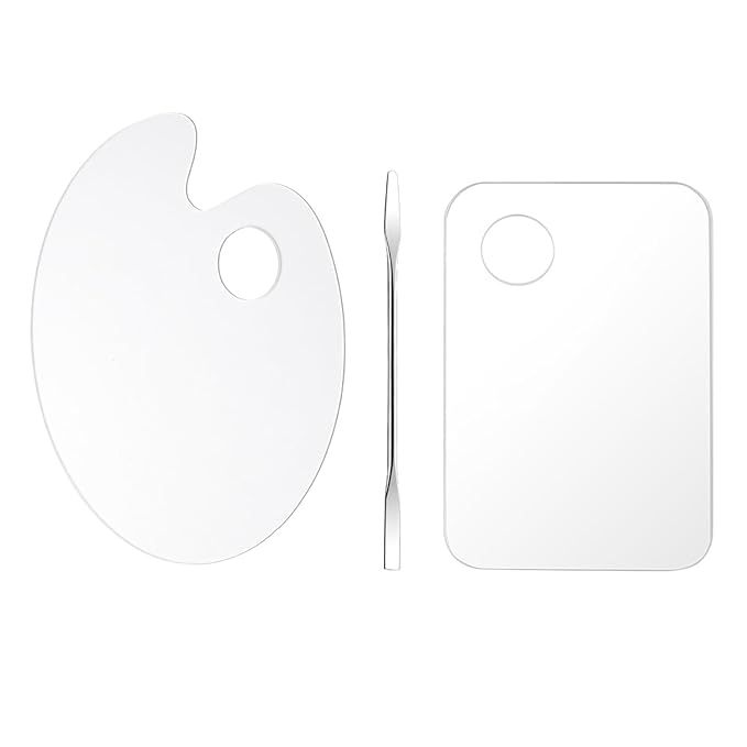 2 Pcs Acrylic Cosmetic Makeup Palette + 1 Pc Makeup Spatula, Makeup Mixing Tray Apply for Foundation Nail Art Beauty Salon Color Cream Liquid Mixing Art Palette-FemmiqueWomen