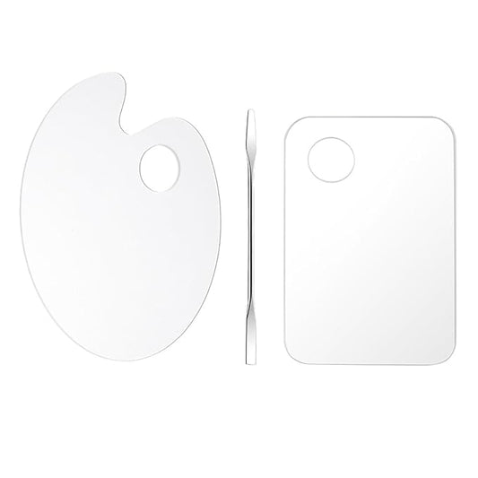 2 Pcs Acrylic Cosmetic Makeup Palette + 1 Pc Makeup Spatula, Makeup Mixing Tray Apply for Foundation Nail Art Beauty Salon Color Cream Liquid Mixing Art Palette-FemmiqueWomen