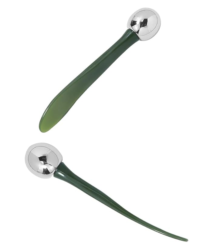 2 in 1 Roller Eyes Cream Applicator Wand and T-Shape Massager Tool for Facial Massage, Reduce Puffiness (Green-1)-FemmiqueWomen