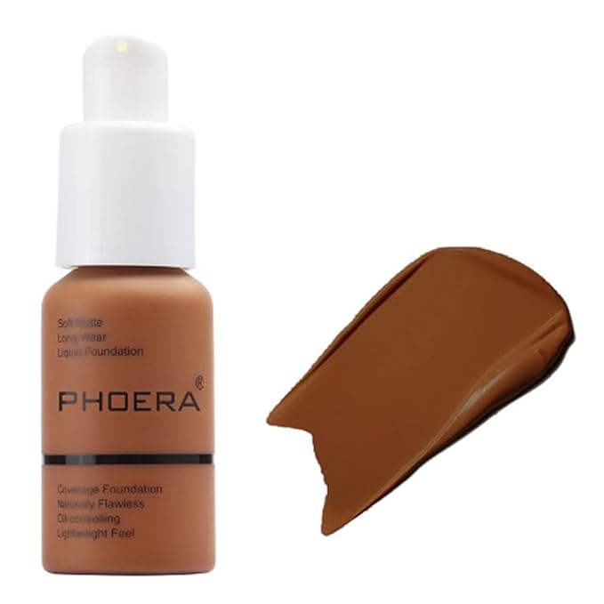 2Pcs Liquid Foundation Full Coverage 24HR Matte Oil Control Concealer 30ml (Nude & Buff Beige) with Kabuki Foundation Brush Flat Top (1pcs-109)-FemmiqueWomen