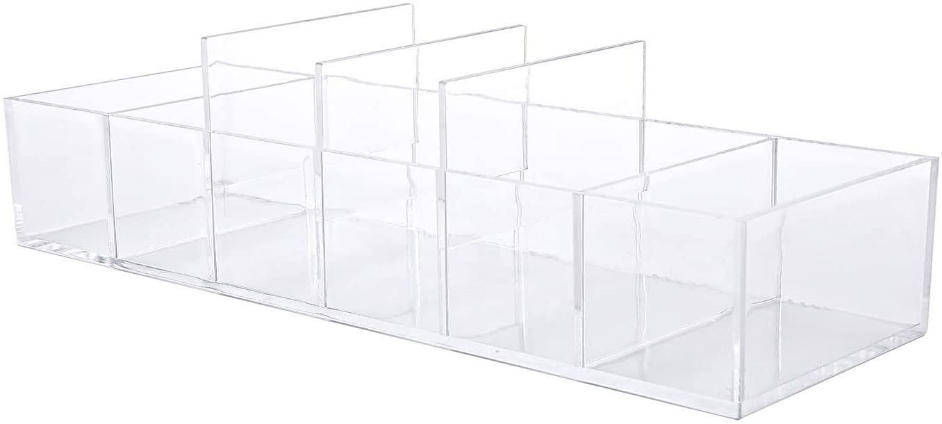 Acrylic Makeup Organizer Cosmetic Storage Makeup Display Case Lipstick Holder Dispenser Adjustable Canister Bathroom Container (10 x 3.4 x 1.9 inches, 6 Partitions, Transparent)-FemmiqueWomen