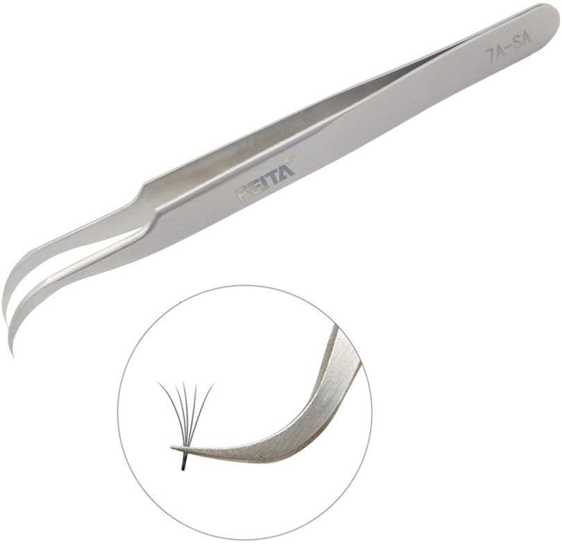 Individual C-Shaped Tip Lashes Tweezer - FEITA Professional Stainless Steel Curved Tweezers Precision for 3D Volume Eyelashes Extensions (1 Pc)-FemmiqueWomen