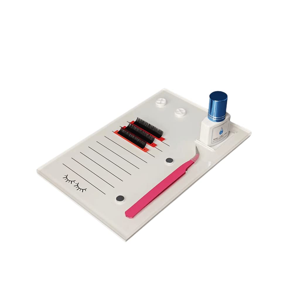 Grafting False Eyelash Acrylic Extension Pallet, Eyelash Extension Glue Tweezers Plate Pad Makeup Palette Individual Training Tools (White (7.87x5.12in))-FemmiqueWomen