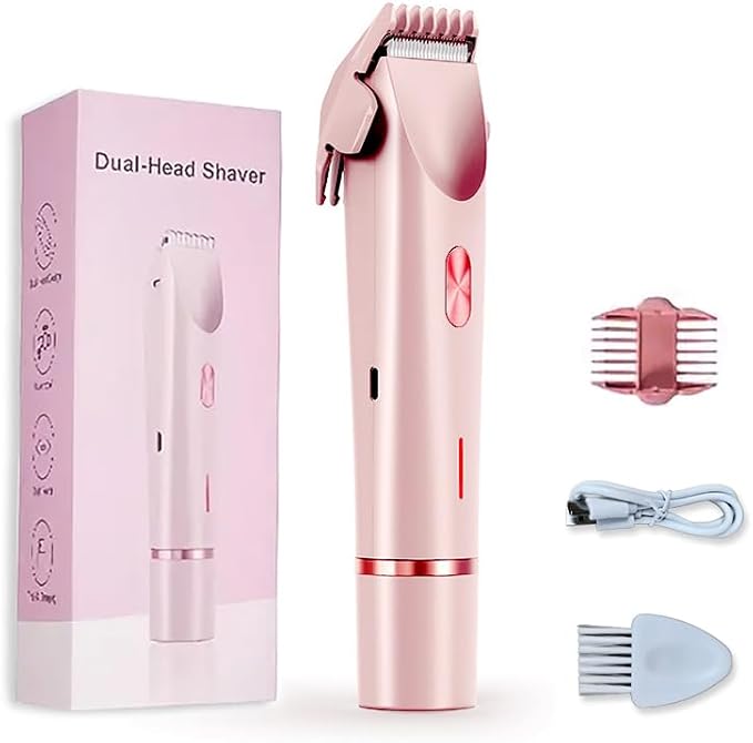 2-in-1 Women's Electric Shaver, Waterproof Cordless Bikini Trimmer & Body Razor, Dual Head Pain-Free Design, Pink Galaxy (2025)-FemmiqueWomen