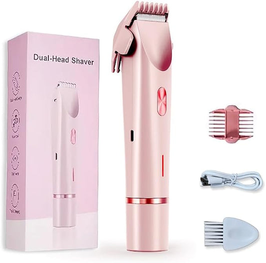 2-in-1 Women's Electric Shaver, Waterproof Cordless Bikini Trimmer & Body Razor, Dual Head Pain-Free Design, Pink Galaxy (2025)-FemmiqueWomen