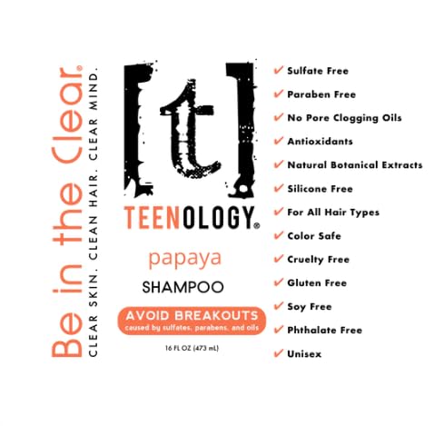 Teenology Shampoo for Teens - Avoid Forehead and Body Acne - No Sulfates or Parabens, Noncomedogenic, Natural Botanical Extracts, 16 oz. (Fresh Papaya)-FemmiqueWomen