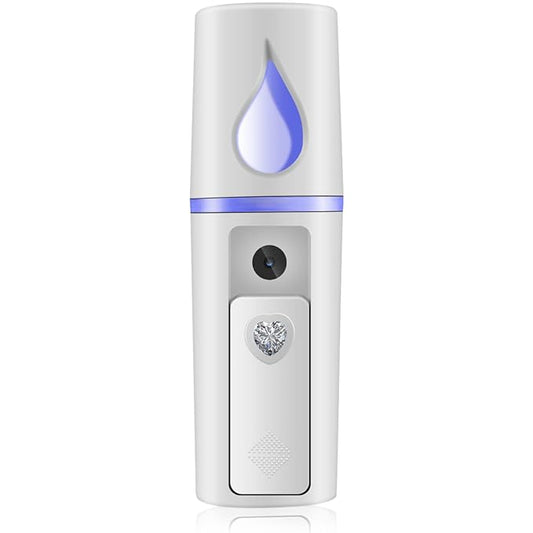 Nano Facial Mister Portable Mist Sprayer with Mirror Mini Cool Mist Spray for Skin Care & Facial Body Moisturized & Eyelash Extensions, USB Rechargeable (White)-FemmiqueWomen