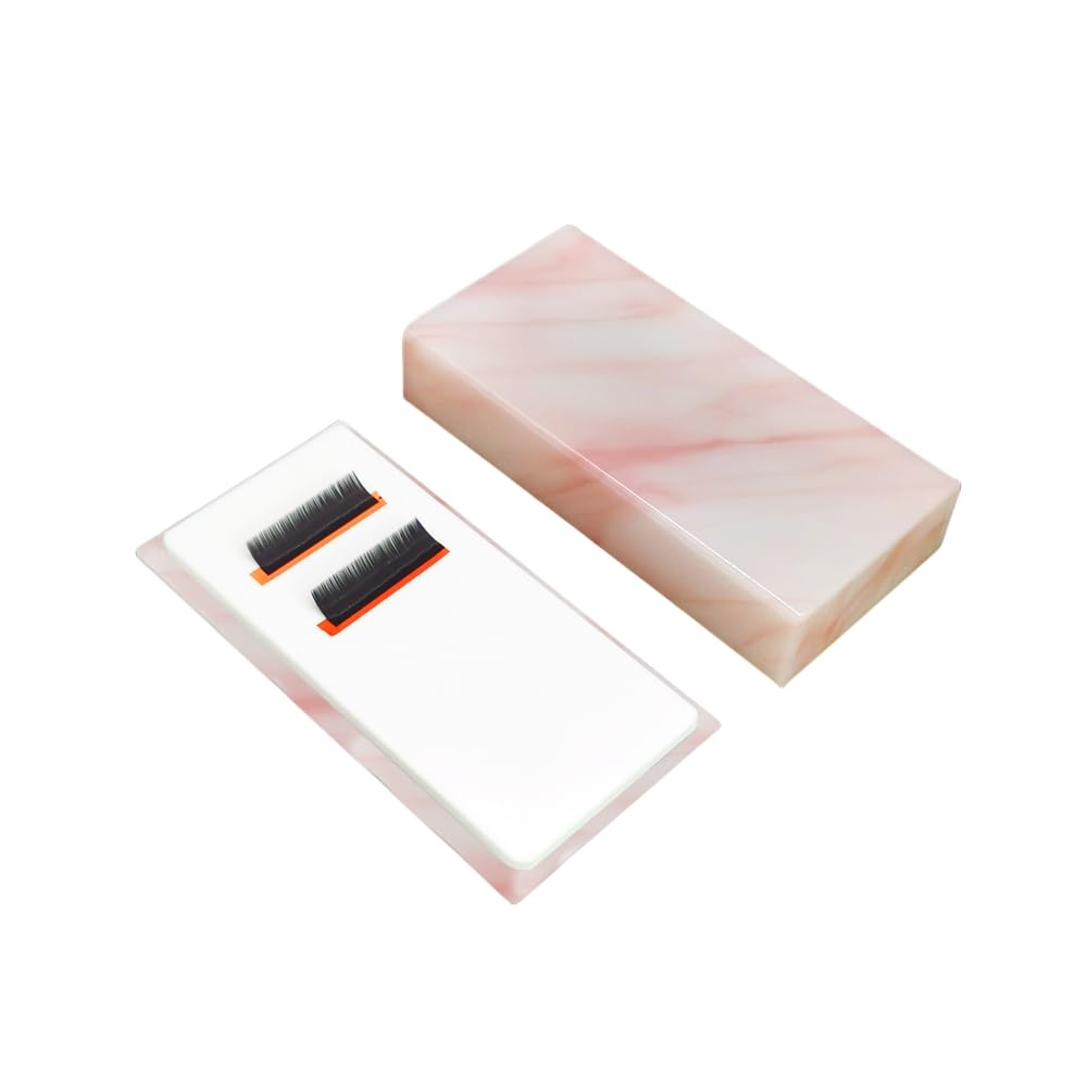 Grafting False Eyelash Acrylic Extension Pallet Organizer, Eyelash Extension Glue Tweezers Plate Makeup Palette, Dustproof Storage Box Display Training Tools Salon (Marble Pink)-FemmiqueWomen