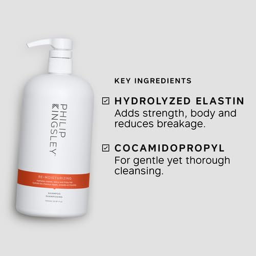 PHILIP KINGSLEY | Re-Moisturizing Smoothing Shampoo | For Curly, Frizzy, Wavy, Dry, Coarse Hair Types | Hydrating Shampoo that Re-Moisturizes and Smooths Hair | 33.8oz-FemmiqueWomen