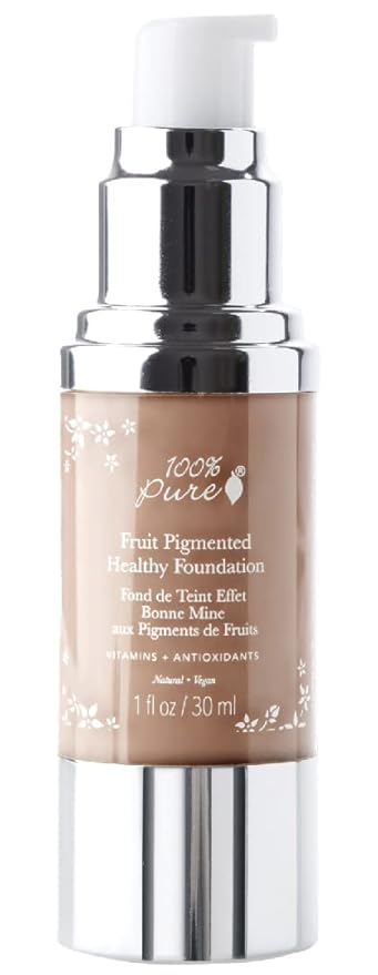 100% PURE Healthy Foundation Full Face Coverage Makeup, Liquid Matte Finish with Anti-Aging Benefits - Vegan Gorgeous Fruit Pigmented Toffee Color (Tan with Neutral Undertone) - 1 Fl Oz-FemmiqueWomen