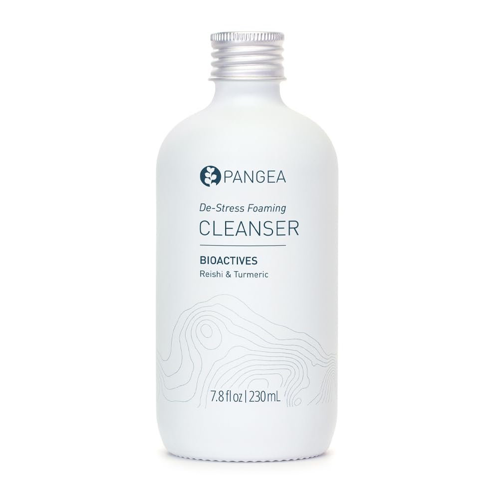 Pangea Organics Natural Reishi + Turmeric De-Stress Foaming Facial Cleanser | Vegan, Non-Toxic, Gentle & Hydrating | Sustainable Glass Bottle (7.8 fl oz | 230 ml)-FemmiqueWomen