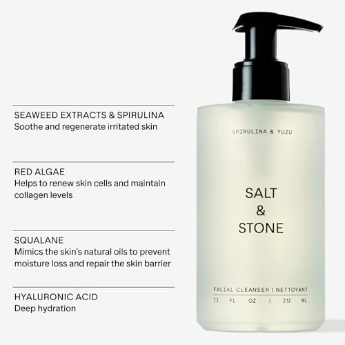 Salt & Stone Facial Cleanser for Women & Men, Spirulina & Yuzu Gentle Facial Wash with Hyaluronic Acid, Squalane, For All Skin Types, Vegan, Cruelty Free, 7.2 oz-FemmiqueWomen