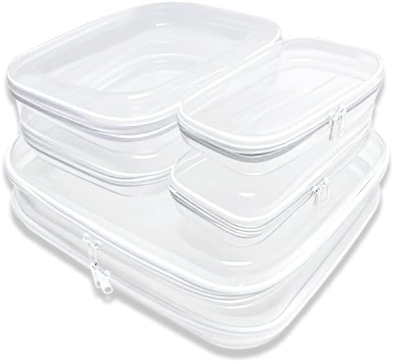 【6-Pack】 Clear Hard Shell Zipper Case Set | Durable Travel Pouches for Toiletries, Makeup Storage Organizer, Toy Storage Box | Transparent Cosmetic Bags with Zipper for Organization (white)-FemmiqueWomen