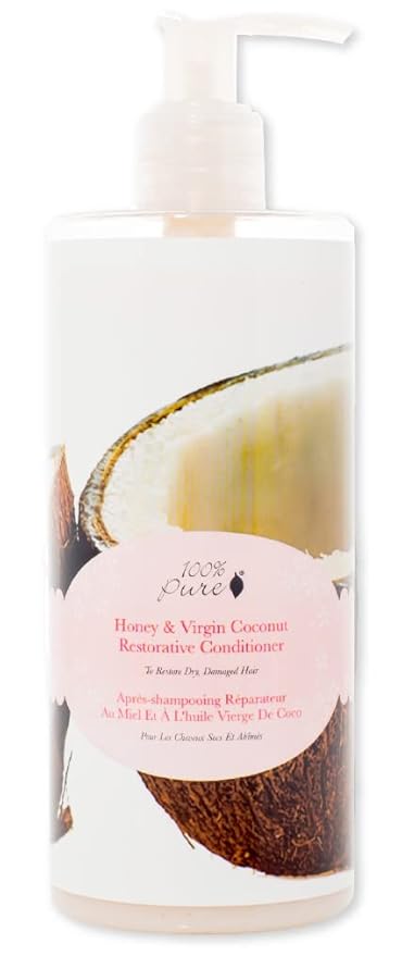 100% PURE Honey & Virgin Coconut Restorative Conditioner Moisturizer & Repair Replenishing Nutrient Boost for Dry Damaged Hair, Promotes Healthy Growth for Women & Men - Sulfate Free - 13 Fl Oz-FemmiqueWomen