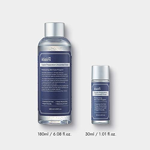 [DearKlairs] Supple Preparation Unscented Toner 1.01 Fl Oz, Soothing, Fast Absorbing, Non-Irritating, Fragrance-Free, Trial Size, K-Routine-FemmiqueWomen