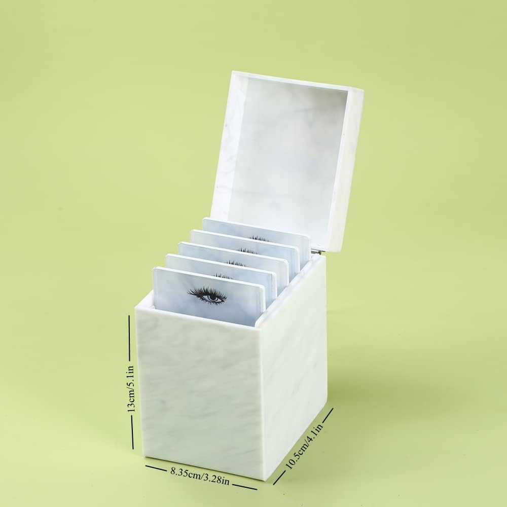 5 Layers Acrylic Eyelash Storage Box, Makeup Eyelashes Extension Close-Packed Display with 5 Pallets, Grafting False Eyelashes Glue Pallet Holder Display Organizer (5 Layers Marble White)-FemmiqueWomen