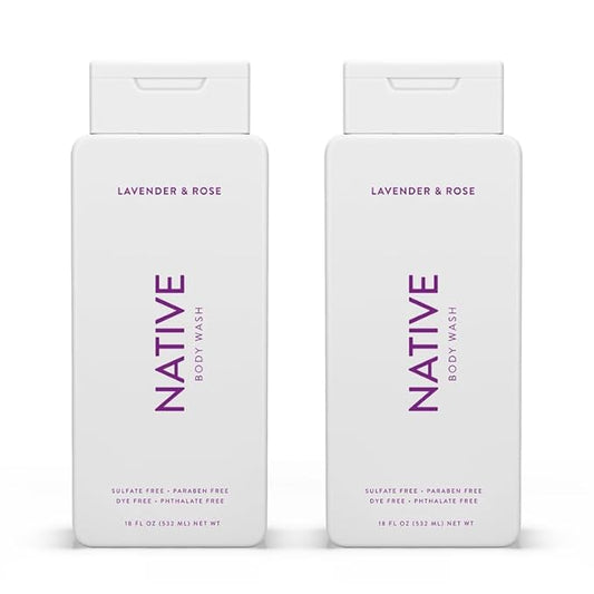 Native Body Wash Contains Naturally Derived Ingredients | For Women & Men, Sulfate, Paraben, & Dye Free Leaving Skin Soft and Hydrated | Lavender & Rose 18 oz - 2 Pk-FemmiqueWomen