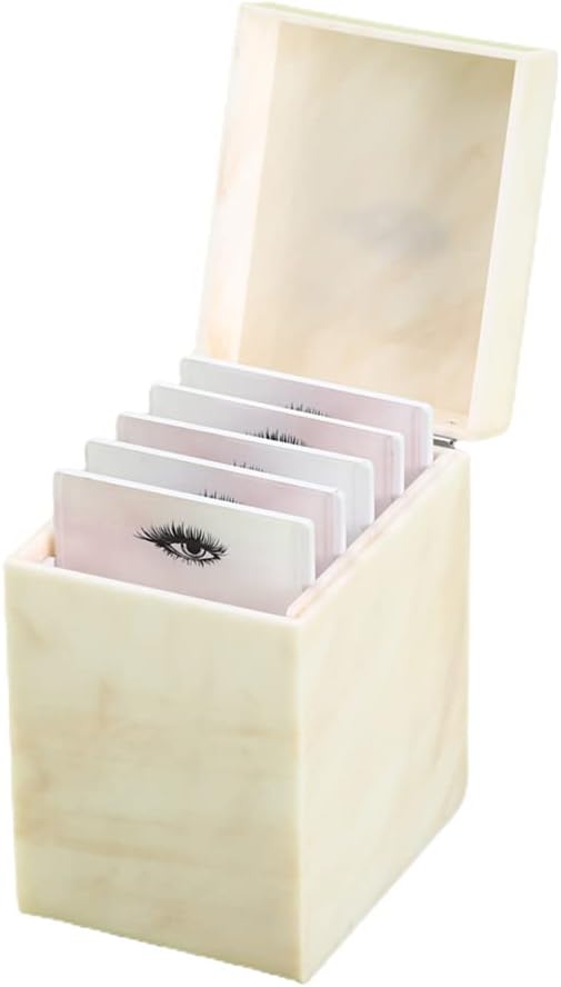 5 Layers Acrylic Eyelash Storage Box, Makeup Eyelashes Extension Close-Packed Display with 5 Pallets, Grafting False Eyelashes Glue Pallet Holder Display Organizer (5 Layers Marble Yellow)-FemmiqueWomen
