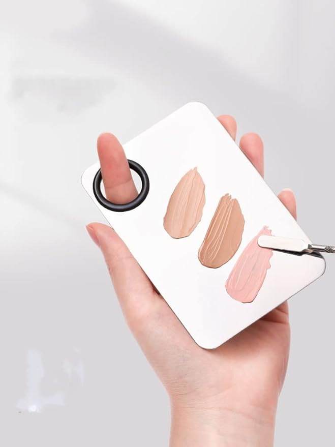 2 Pack Makeup Palette,Stainless Steel Cosmetic Mixing Palette with Spatula Tool for Foundation Nail Art Eyeshadow, Silver-FemmiqueWomen