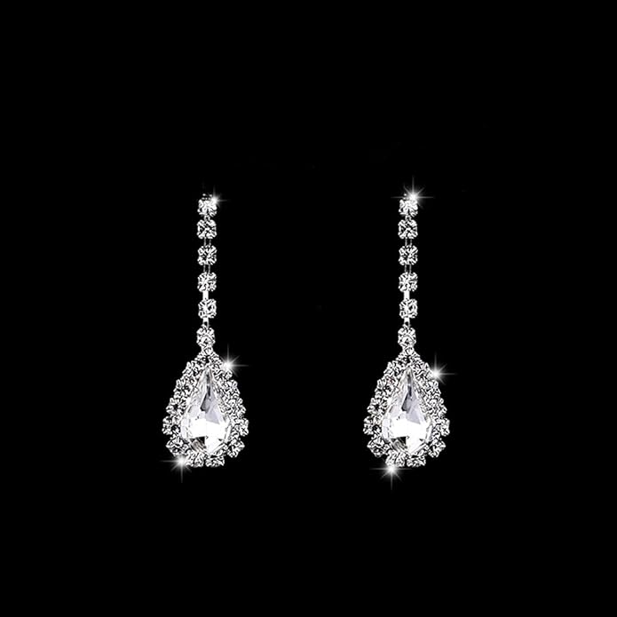 Bride Silver Necklace Earrings Set Rhinestone Wedding Jewelry Set Crystal Choker Necklace for Women-FemmiqueWomen