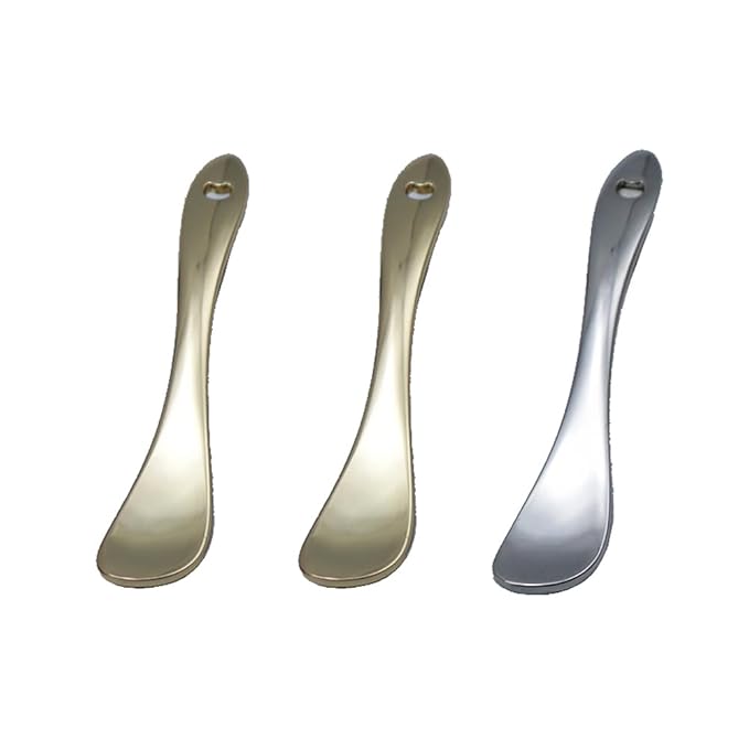 3 Pieces Zinc Alloy Makeup Spatula Eye Cream Spoon Beauty Scoop Mini Spoon Makeup Beauty Spoons Mini Cosmetic Skincare Spatula for Cream Lotions, Spoon Shaped, Golden, Silver-FemmiqueWomen