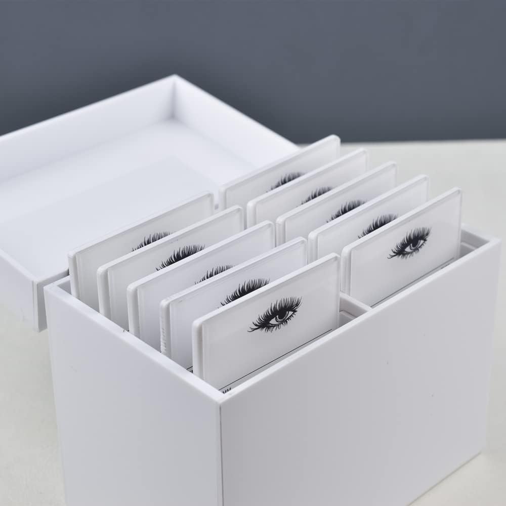 10 Layers Acrylic Eyelash Storage Box, Makeup Eyelashes Extension Close-Packed Display with 10 Pallets, Grafting False Eyelashes Glue Pallet Holder Display Organizer (White)-FemmiqueWomen