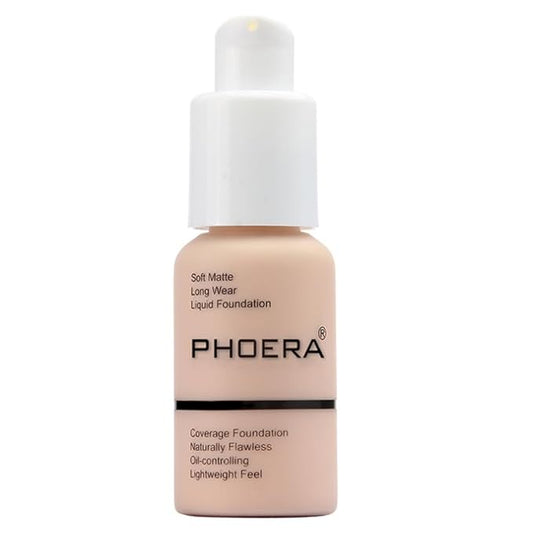 2Pcs Liquid Foundation Full Coverage 24HR Matte Oil Control Concealer 30ml (Nude & Buff Beige) with Kabuki Foundation Brush Flat Top (1pcs-101)-FemmiqueWomen