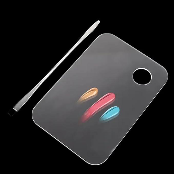2pcs Acrylic Makeup Palette, Cosmetic Makeup Mixing Tray with 2pcs Spatula Tool, Foundation Makeup Palette for Nail Art Eye Shadow Pigment Blending (Rectangle)-FemmiqueWomen