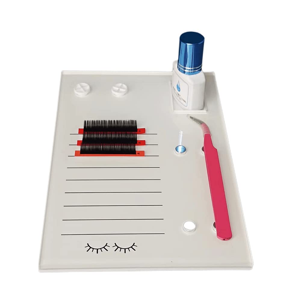Grafting False Eyelash Acrylic Extension Pallet, Eyelash Extension Glue Tweezers Plate Pad Makeup Palette Individual Training Tools (White (7.87x5.12in))-FemmiqueWomen