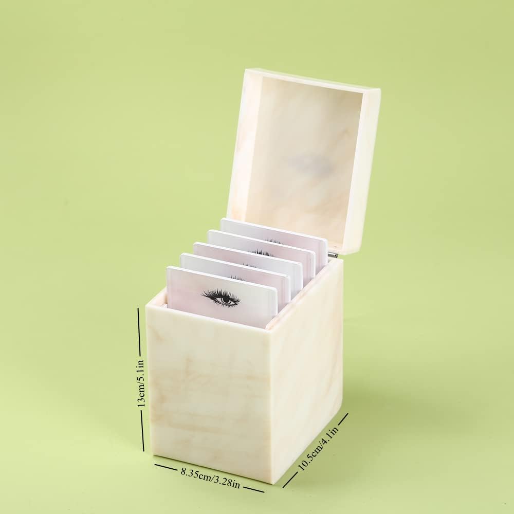 5 Layers Acrylic Eyelash Storage Box, Makeup Eyelashes Extension Close-Packed Display with 5 Pallets, Grafting False Eyelashes Glue Pallet Holder Display Organizer (5 Layers Marble Yellow)-FemmiqueWomen