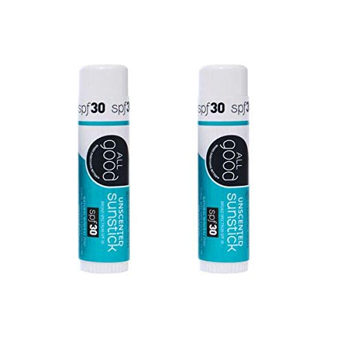 All Good Sunstick - Face Sunscreen, Water Resistant, UVA/UVB Broad Spectrum SPF 30+, Coral Reef Friendly - Beeswax, Zinc, Vitamin E, Shea Butter (Unscented)(2-Pack)-FemmiqueWomen
