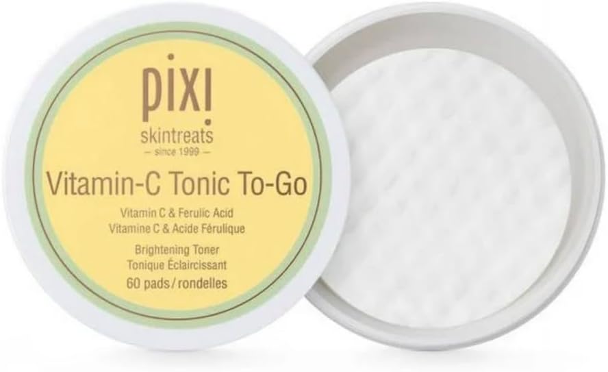 Pixi Vitamin-C Tonic to-Go, Brightening & Toning, Containing Vitamin-C & Probiotics, Boosting Skin Luminosity, Alcohol-Free Daily Balancing Toner Pads On The Go, 60 Pads-FemmiqueWomen