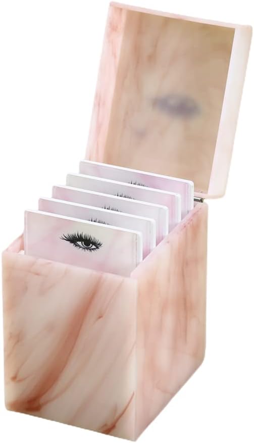 5 Layers Acrylic Eyelash Storage Box, Makeup Eyelashes Extension Close-Packed Display with 5 Pallets, Grafting False Eyelashes Glue Pallet Holder Display Organizer (5 Layer Marble Pink)-FemmiqueWomen