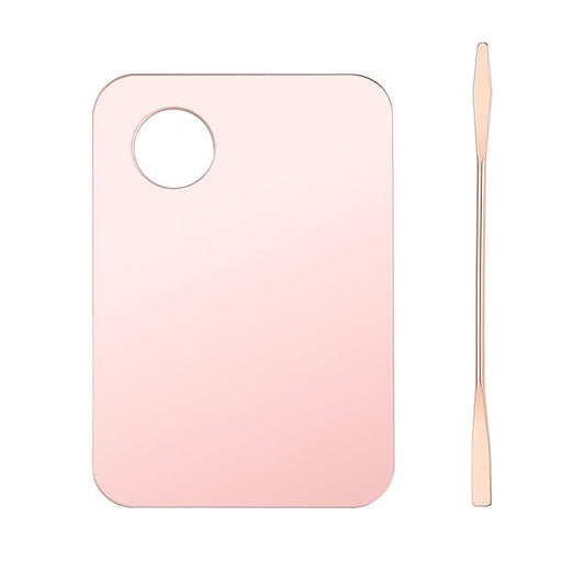 1 Pc Acrylic Cosmetic Makeup Palette with Makeup Spatula Tool Makeup Mixing Tray Apply for Foundation Eye Shadow Lipsticks Nail Art Beauty Salon (Rose gold)-FemmiqueWomen