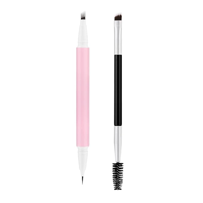1Pcs Brown Magic Microblading Eyebrow Pencil Contouring Pen Brow for Eyes, Dual-Ended Micro-Fork-Tips Applicator for Hair Like Strokes with Dual-ended Eyebrow Brush Long Wear Waterproof lápiz de cejas-FemmiqueWomen