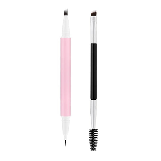 1Pcs Brown Magic Microblading Eyebrow Pencil Contouring Pen Brow for Eyes, Dual-Ended Micro-Fork-Tips Applicator for Hair Like Strokes with Dual-ended Eyebrow Brush Long Wear Waterproof lápiz de cejas-FemmiqueWomen