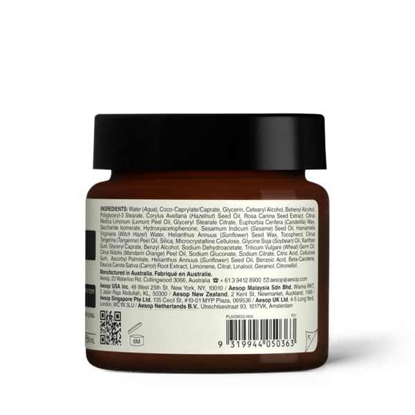 Aesop Mandarin Facial Hydrating Cream | Cools, Tones, and Balances Normal And Combination Skin | Mandarin Rind, Lemon Rind, Tangerine Rind | 2.1 oz / 60 mL-FemmiqueWomen