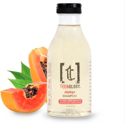 Teenology Shampoo for Teens - Avoid Forehead and Body Acne - No Sulfates or Parabens, Noncomedogenic, Natural Botanical Extracts, 16 oz. (Fresh Papaya)-FemmiqueWomen